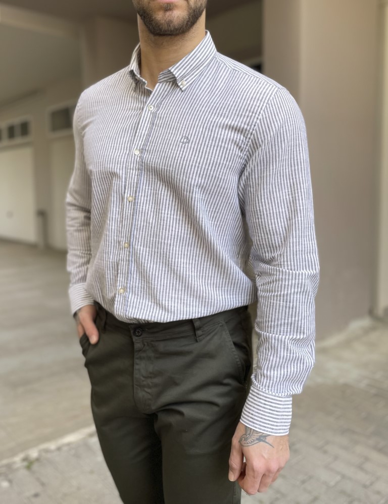 Ανδρικό γκρι ριγέ πουκάμισο με γιακά 1564G φωτογραφία